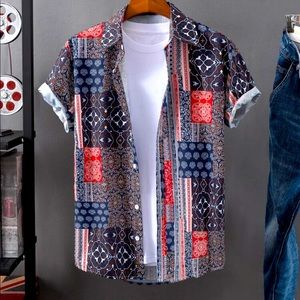 NWT!!! Mens stylish multicolor short sleeve button front shirt; sz 2X (44)